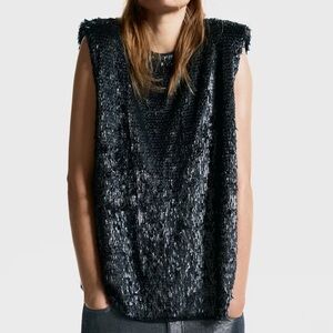 H&M Black Sequin Sleeveless Blouse